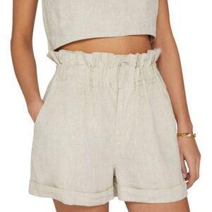 POSSE ducky Paperbag style high waist 100% lien Tan shorts women Size Small